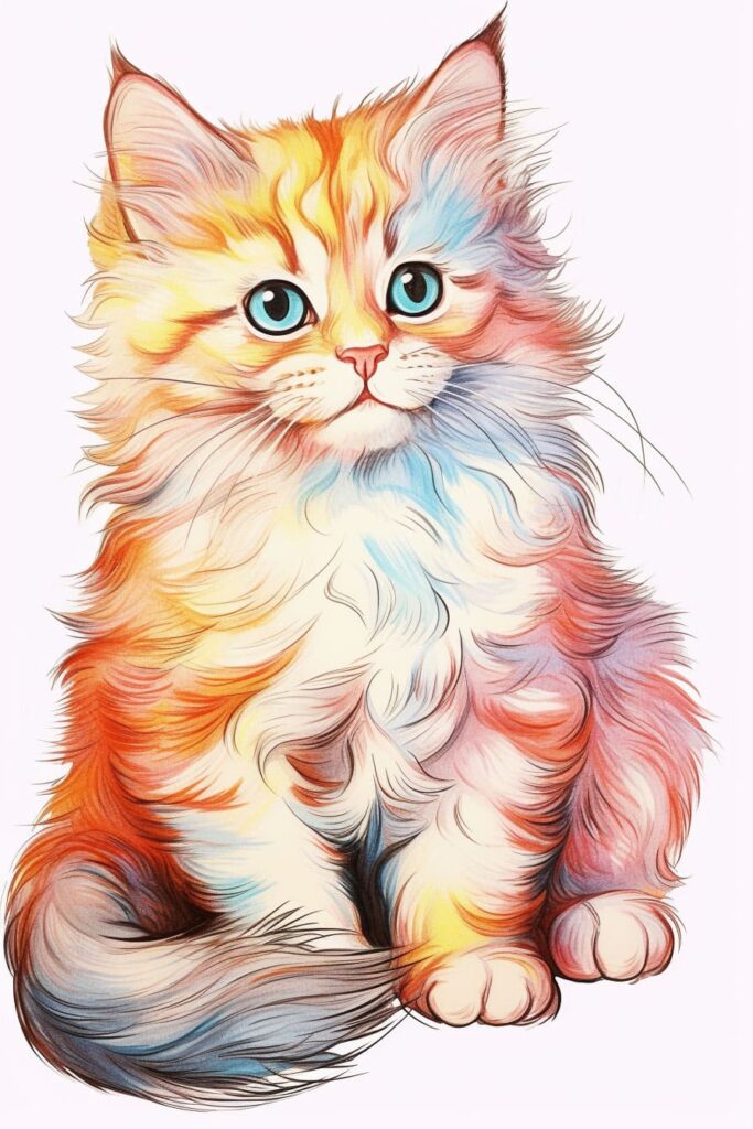 color drawing of a fluffy cat