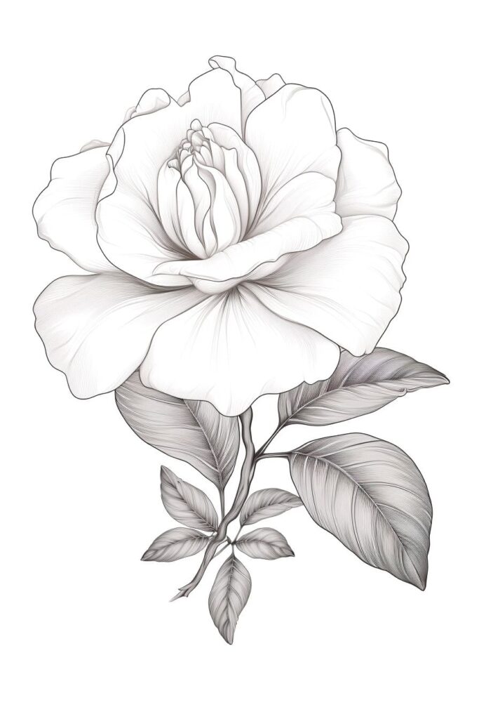 gardenia flower sketch in black and white