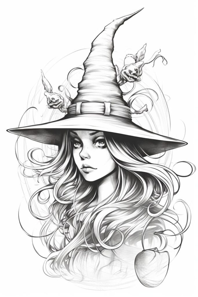 sketch of a Halloween witch