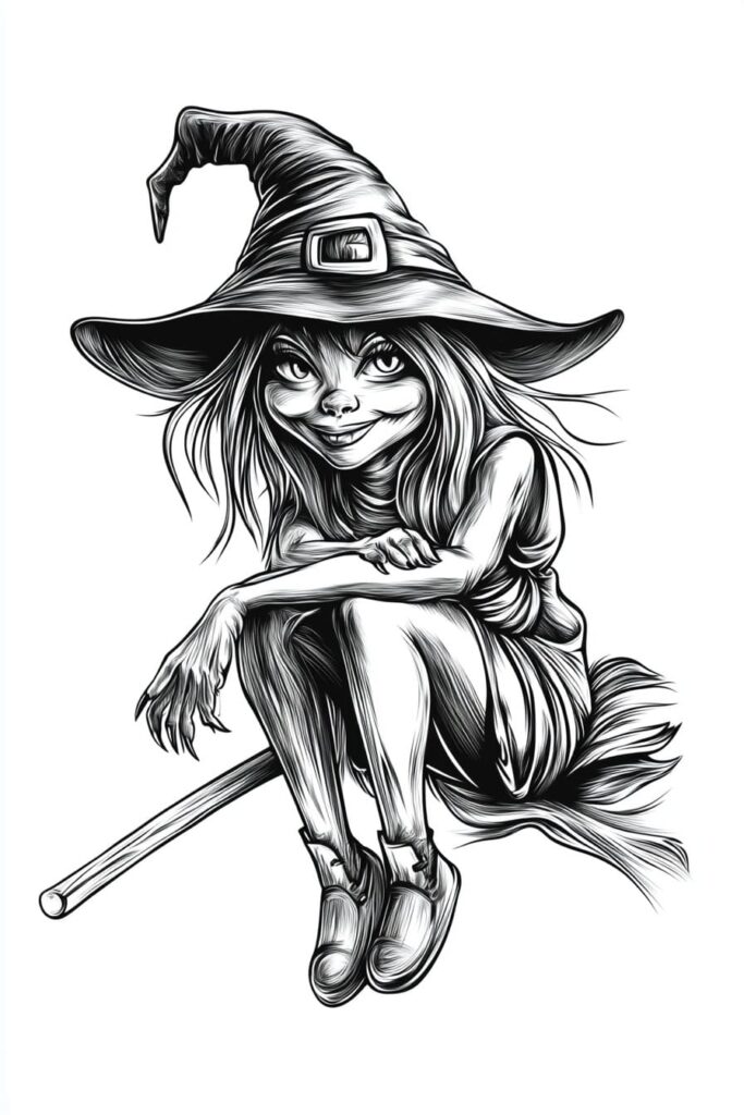 Halloween witch line art