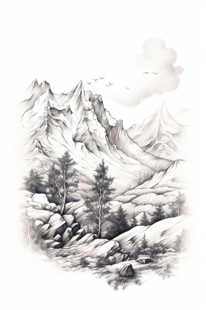 rocky mountain landscape sketch