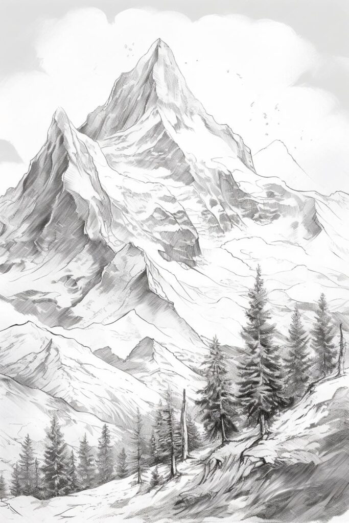 gorgeous mountain landscape drawing