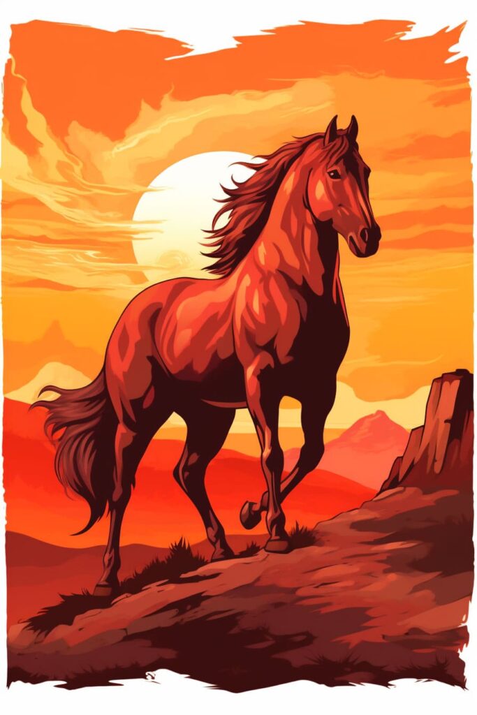 mustang at sunset