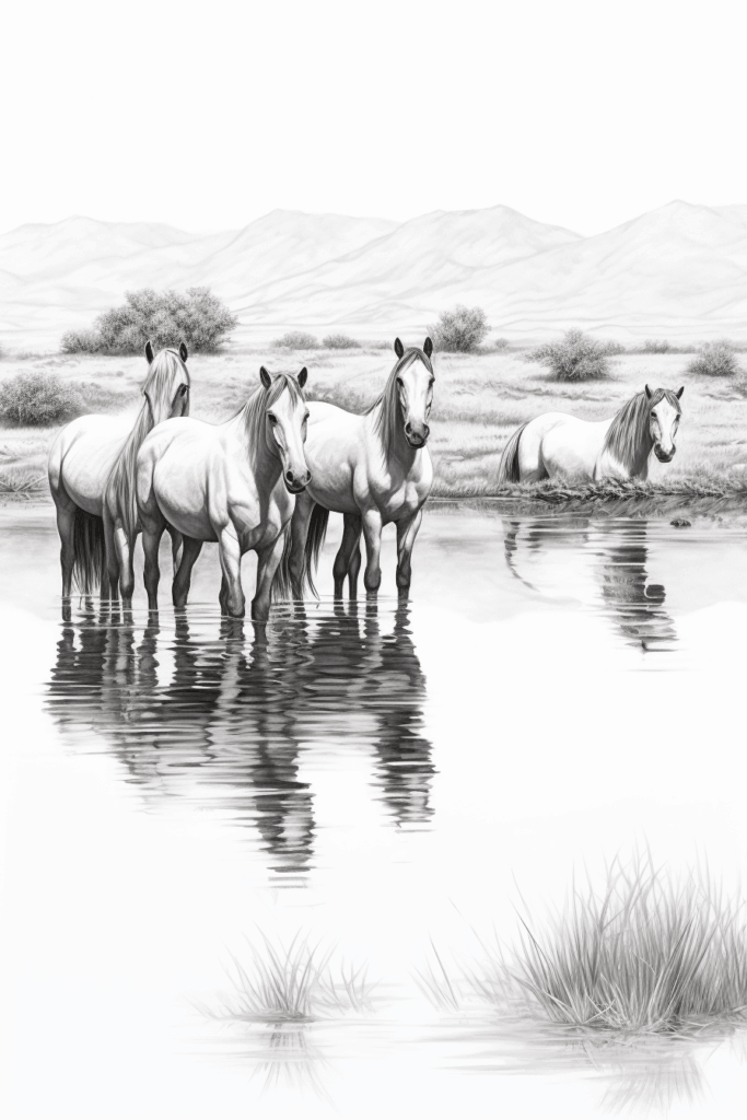 mustangs at the river