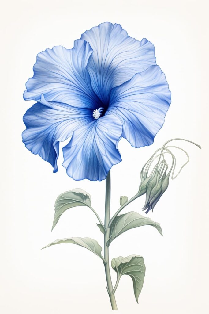 petunia flower sketch in blue