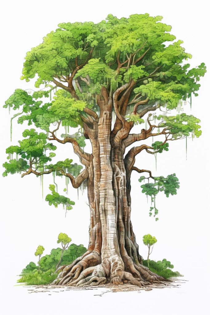 color drawing of a rainforest tree