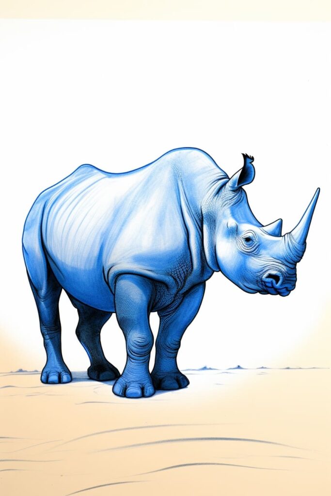 rhinoceros sketch in blue