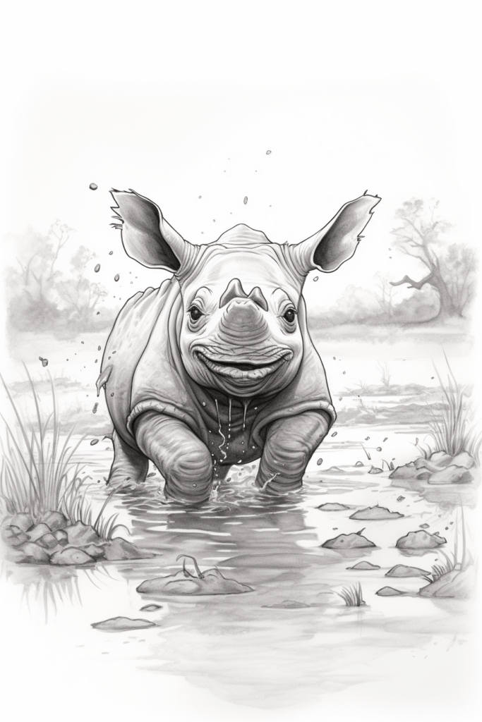 baby rhino in the mud