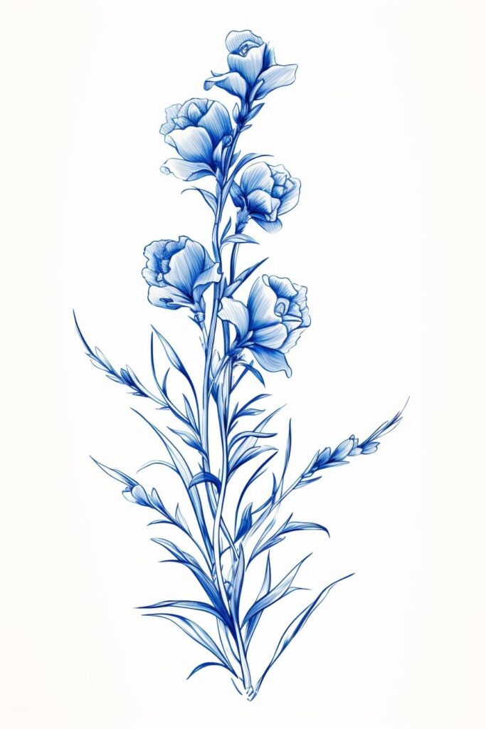 drawing of a snapdragon in blue