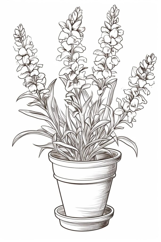 drawing of a snapdragon in a pot