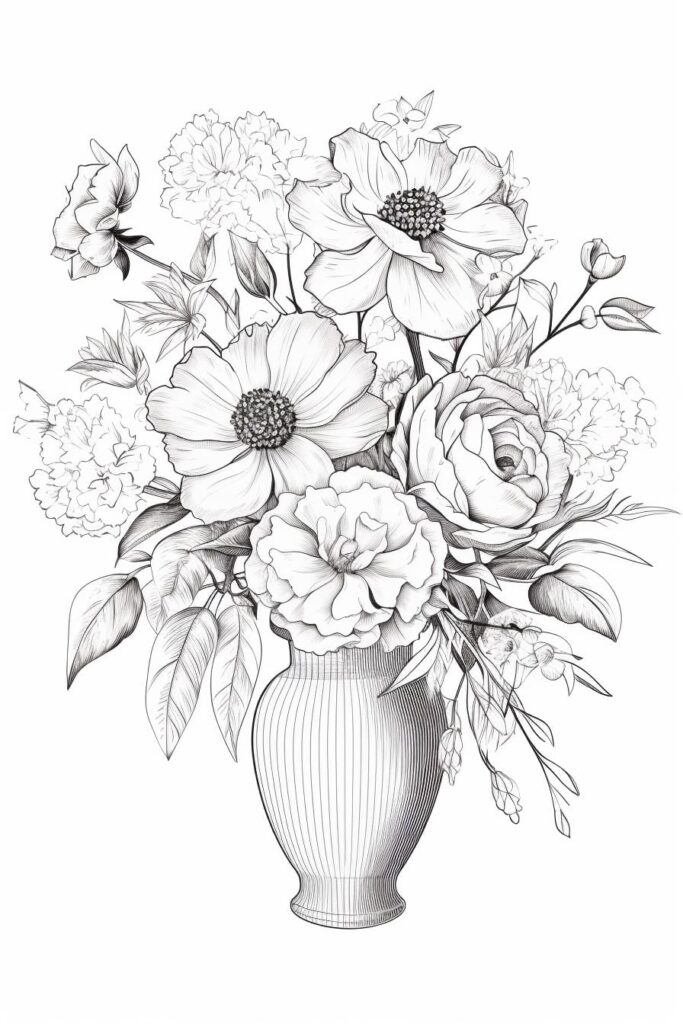 sketch of a vase of flowers