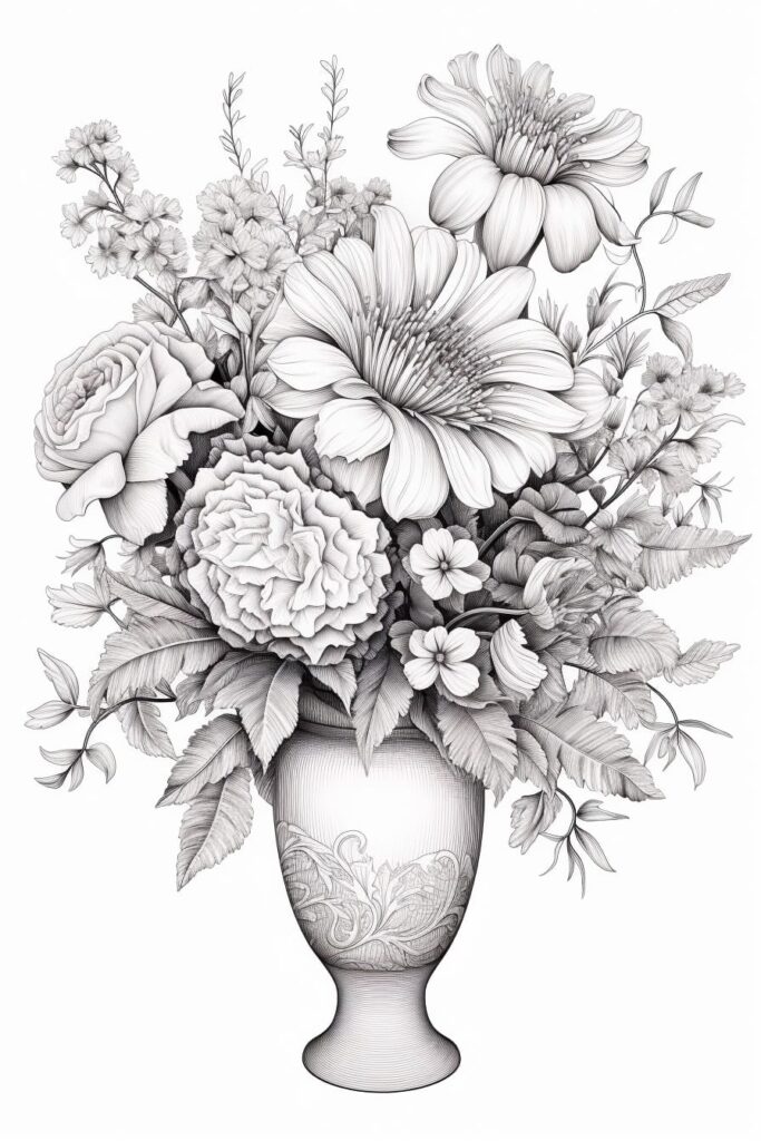 drawing of a vase of flowers