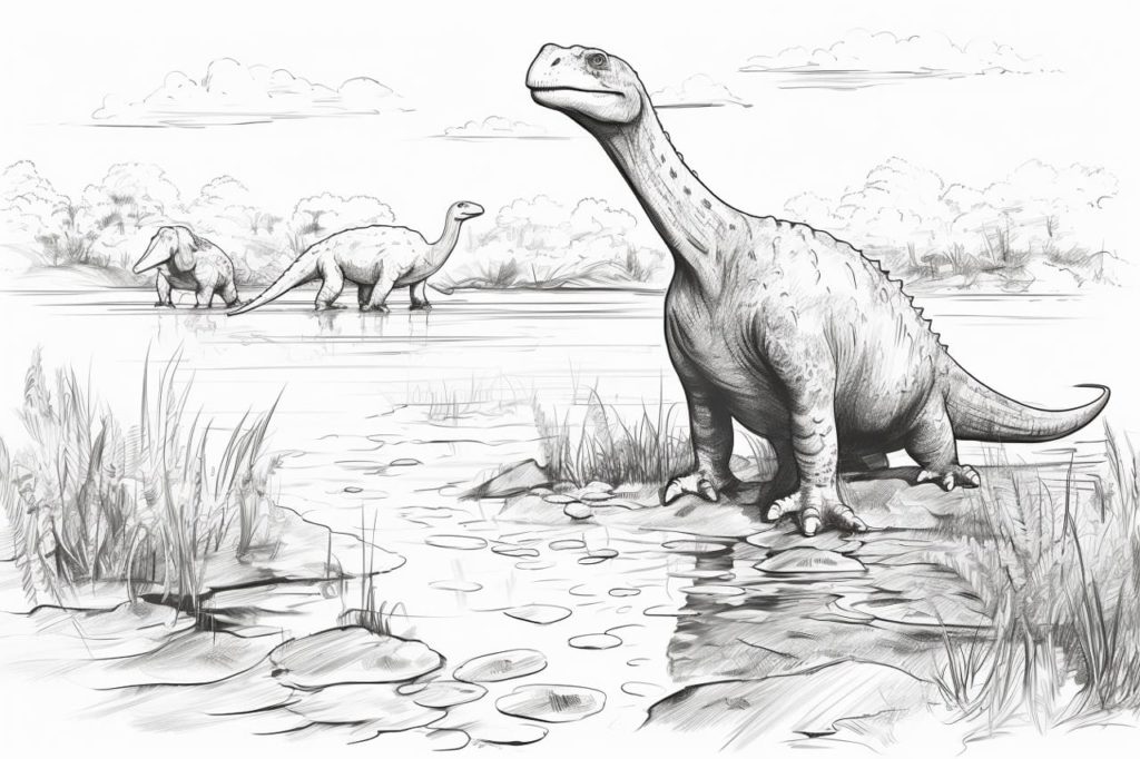 dinosaurs in a swampy marsh