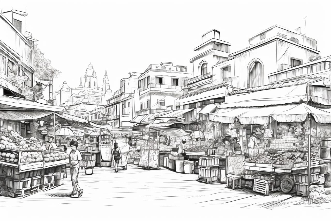how to draw a city market