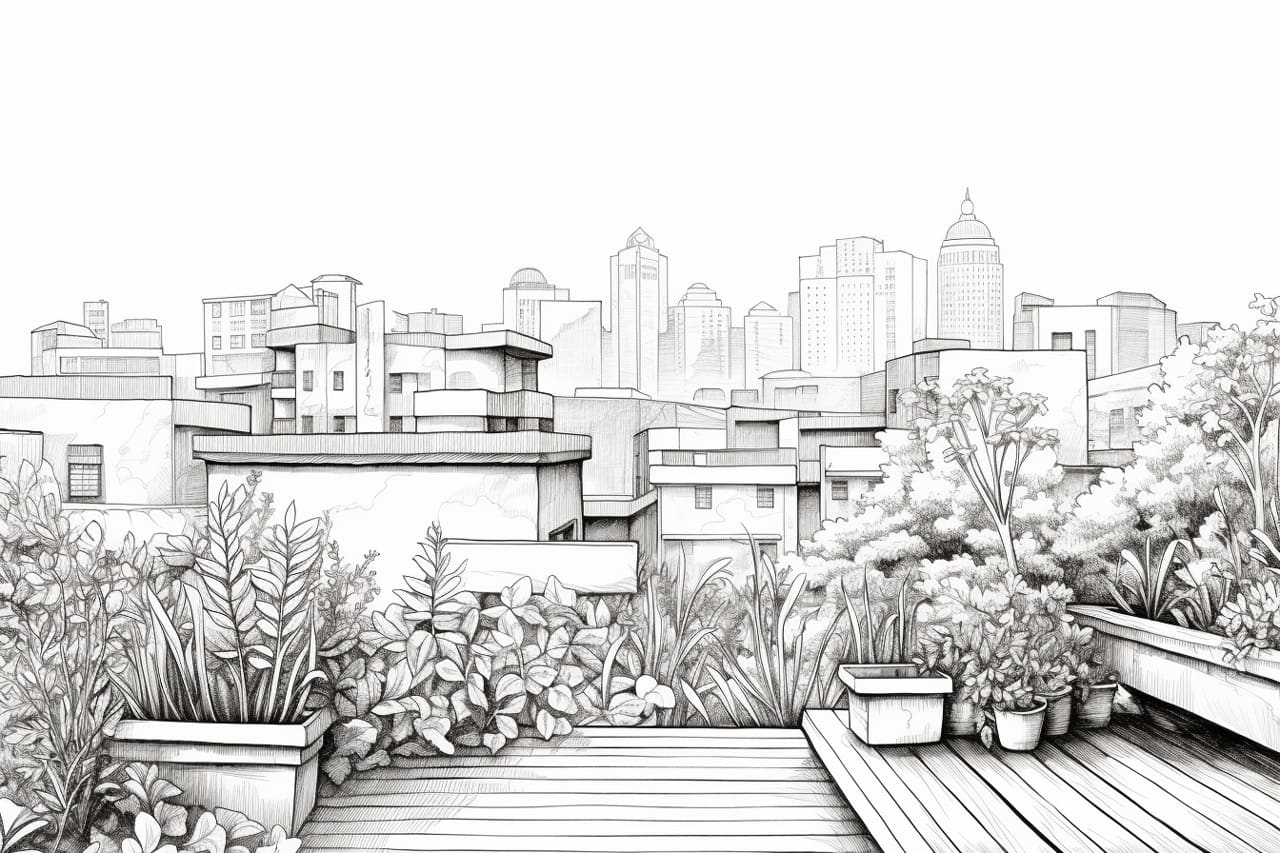 how to draw a rooftop garden