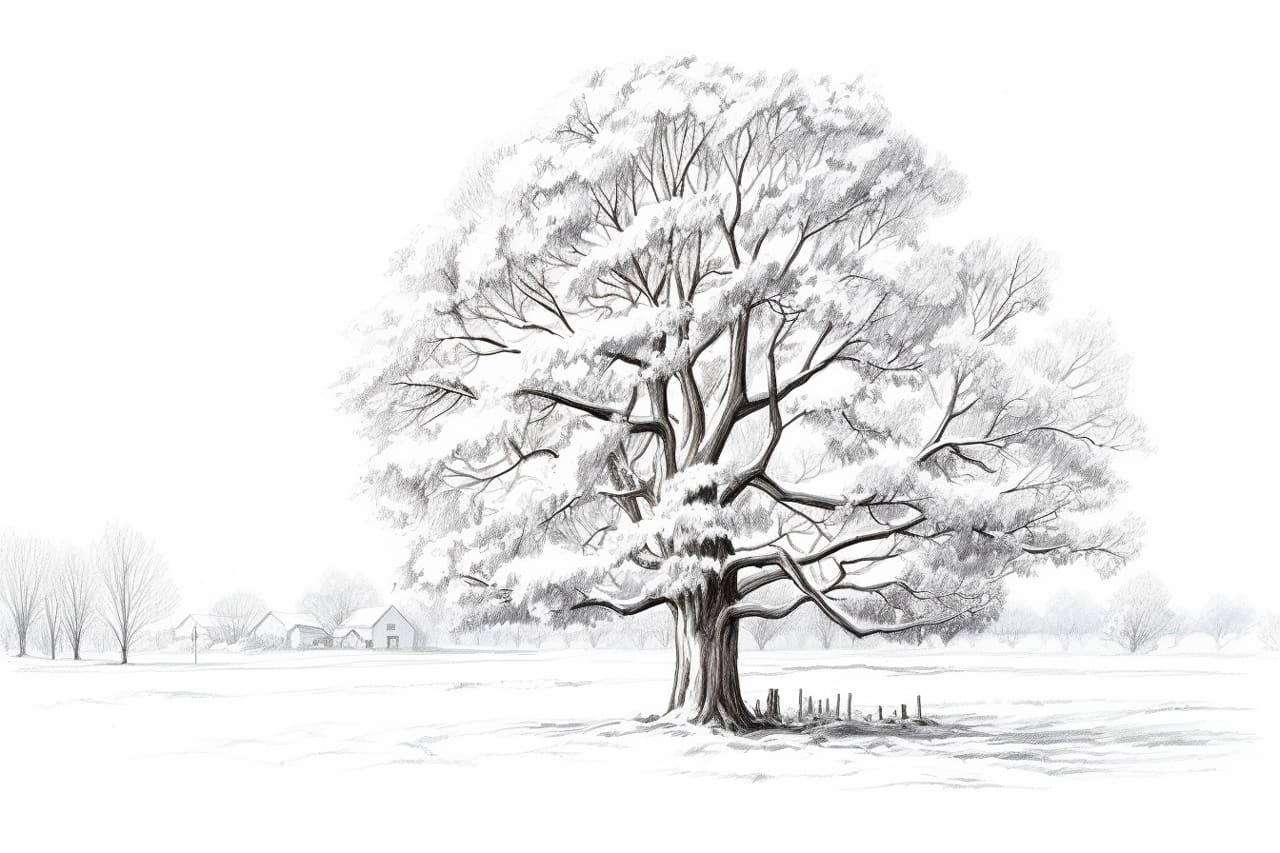 how to draw a snowy tree
