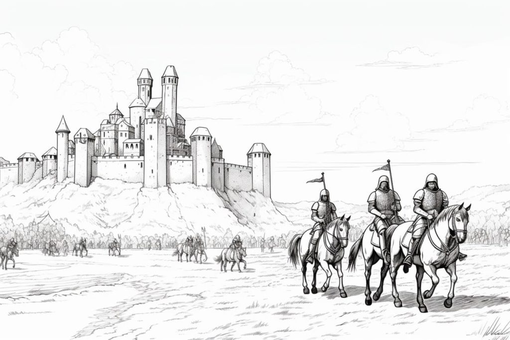 knights in front of a medieval castle