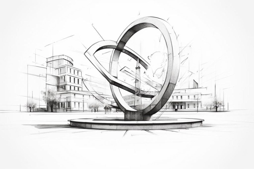 drawing of a modern art sculpture in the city