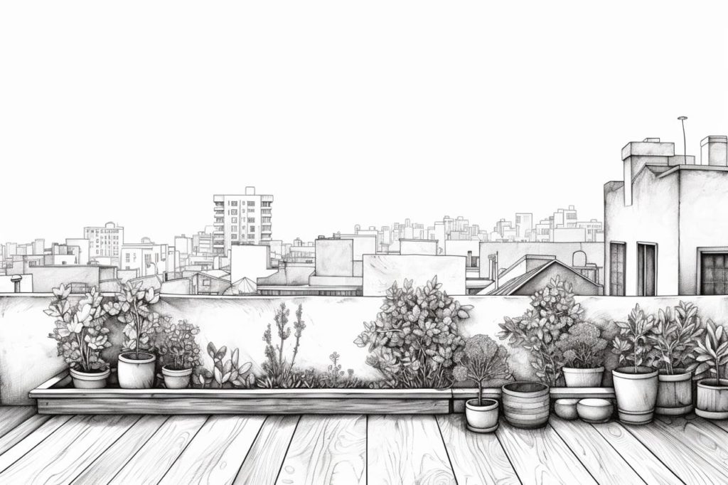 drawing a city rooftop garden