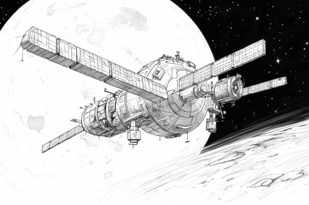 drawing of a space station