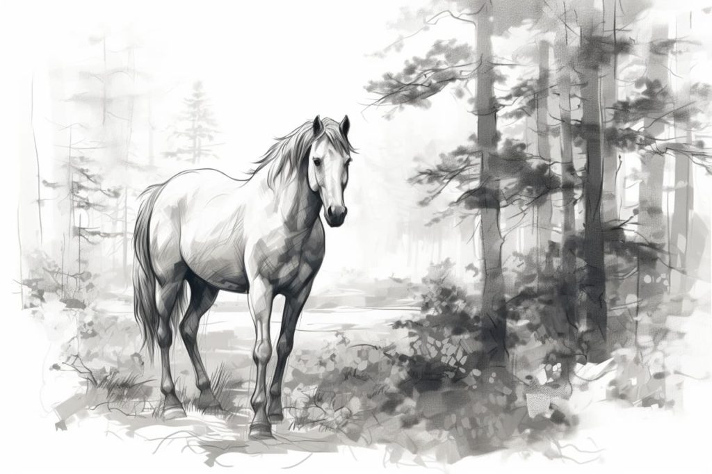 a wild horse in the dense forest