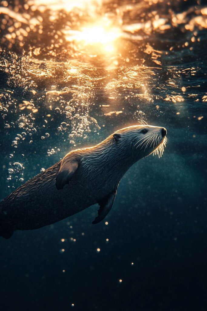 sea otter diving below the ocean