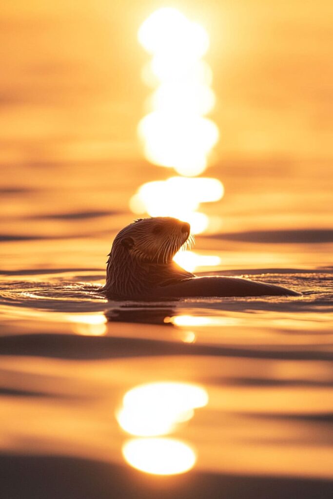 sea otter at sunset