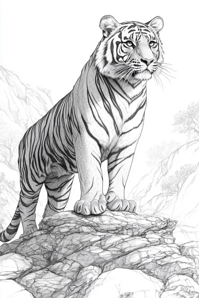 tiger drawing - rocky ledge