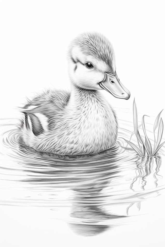 sketch of swimming baby duck