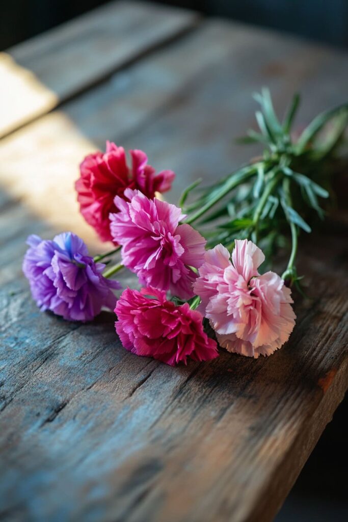 colorful carnation flowers on a table