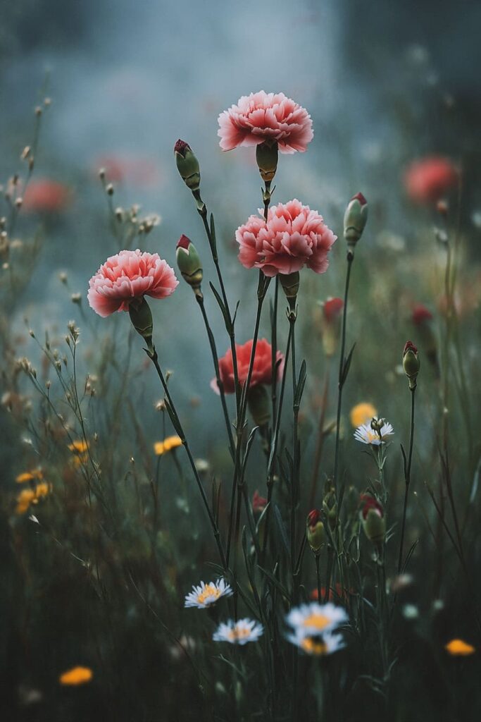 pink carnation flowers outdoors