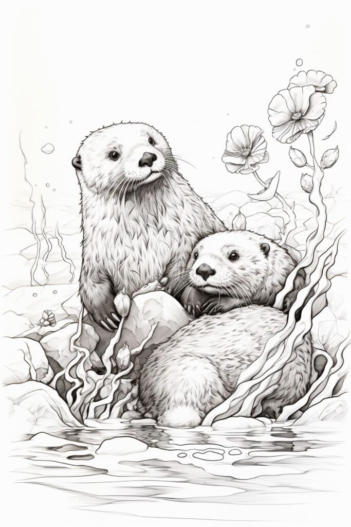 two sea otters in a kelp bed