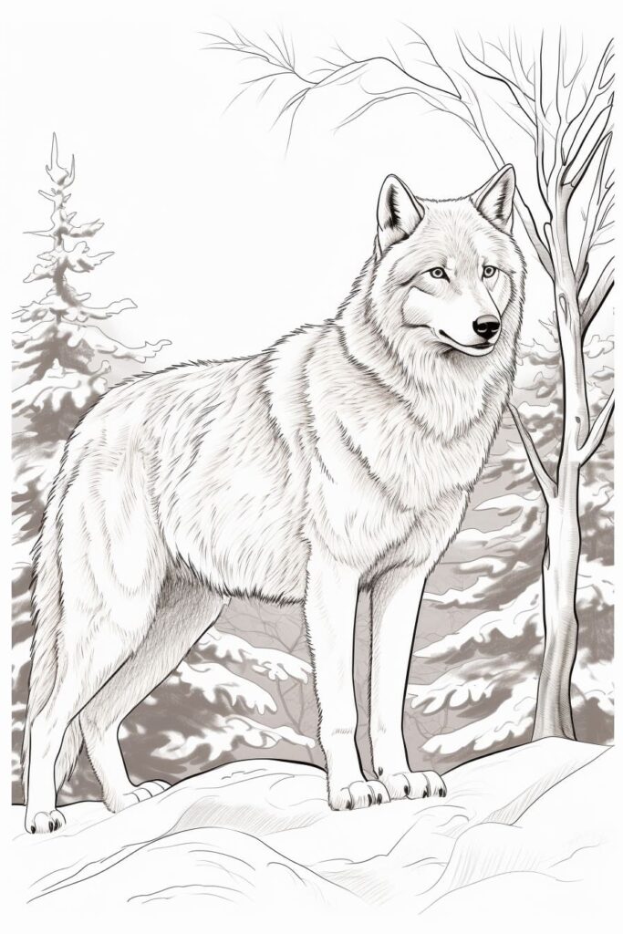 Arctic Wolf in a snowy forest