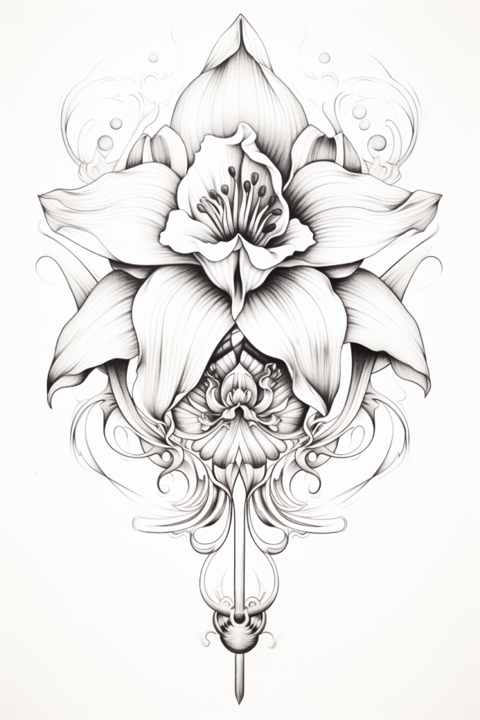 black and white orchid sketch