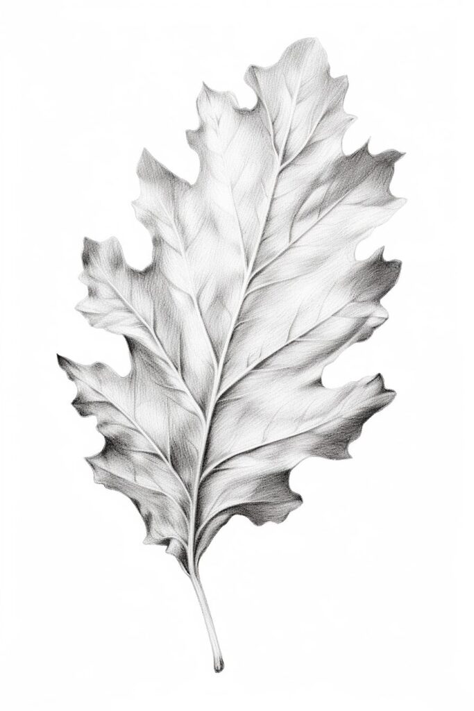 black and white oak leaf drawing