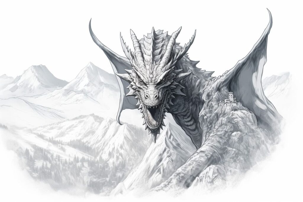 ice dragon atop a mountain peak