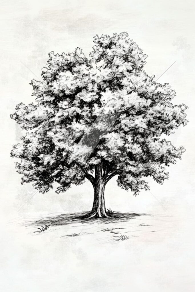 drawing of an oak tree