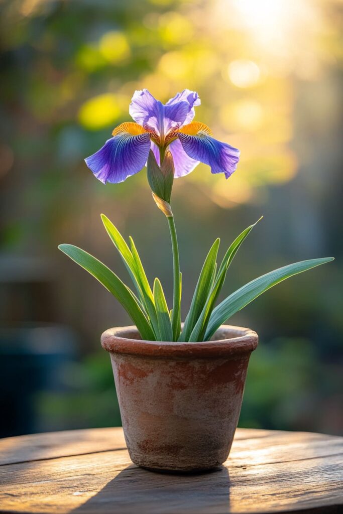 Iris flower in a pot