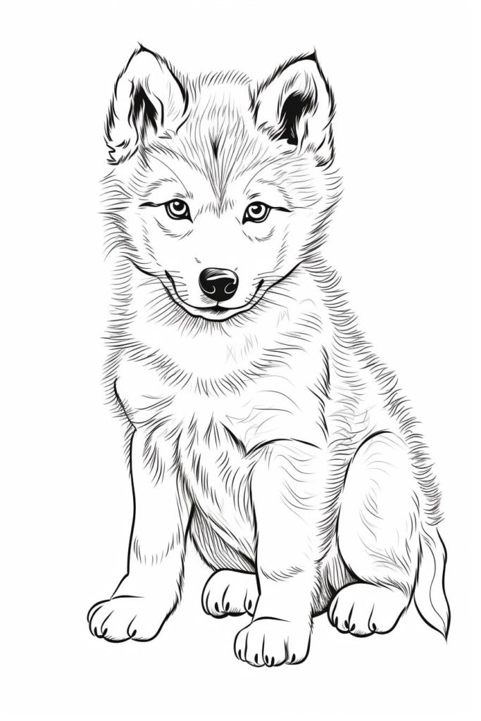 drawing of a wolf pup