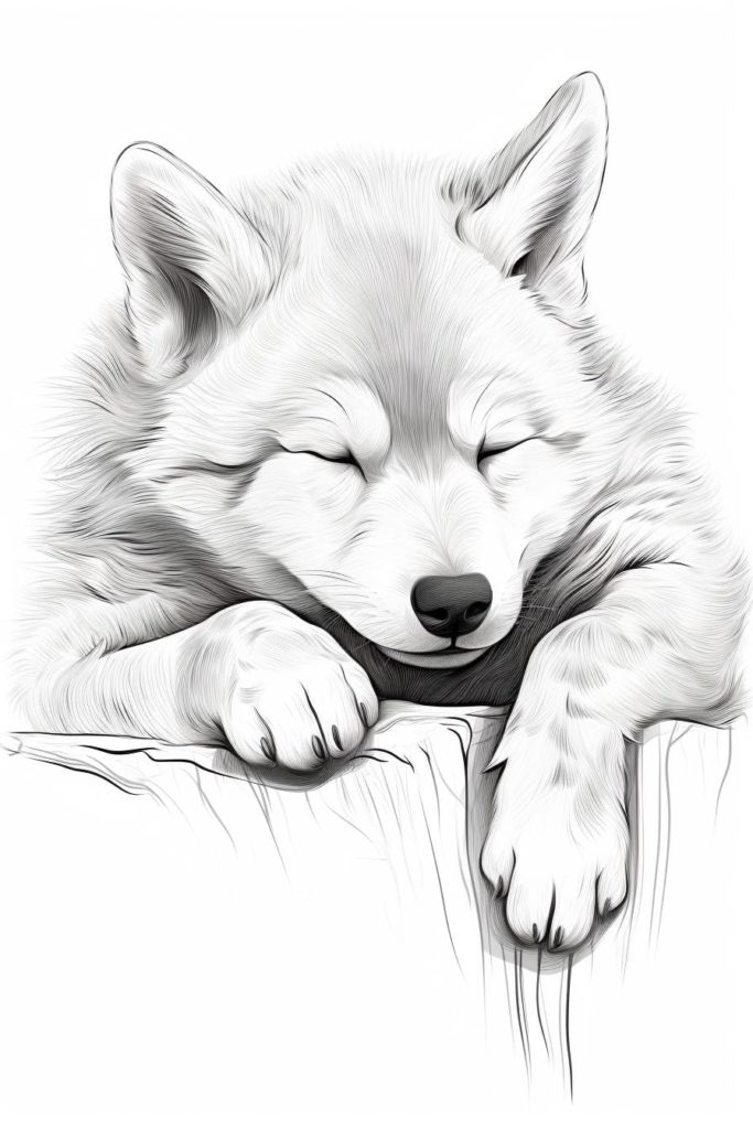 sketch of a wolf pup sleeping