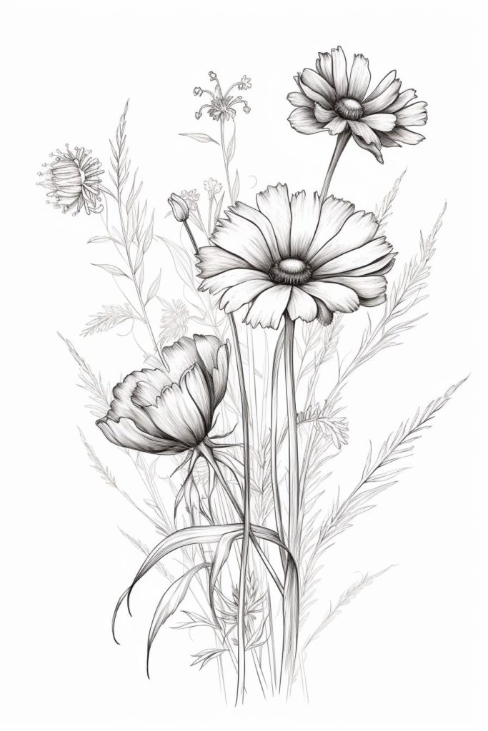 sketch of a field of flowers