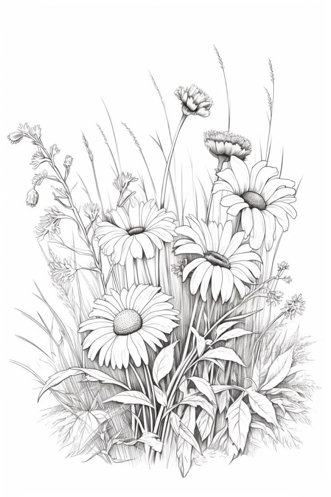 field of flowers drawing