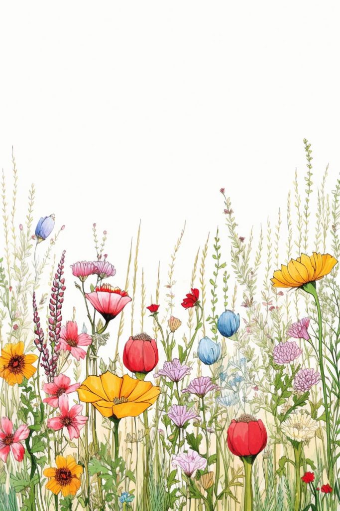 color drawing of a field of flowers