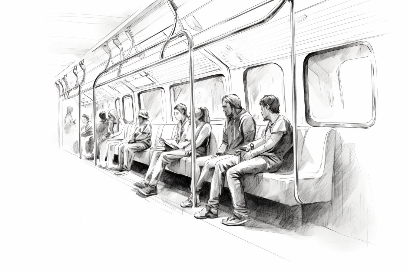 People sitting inside a subway car