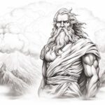 Drawing Zeus amongst mountains and stormclouds