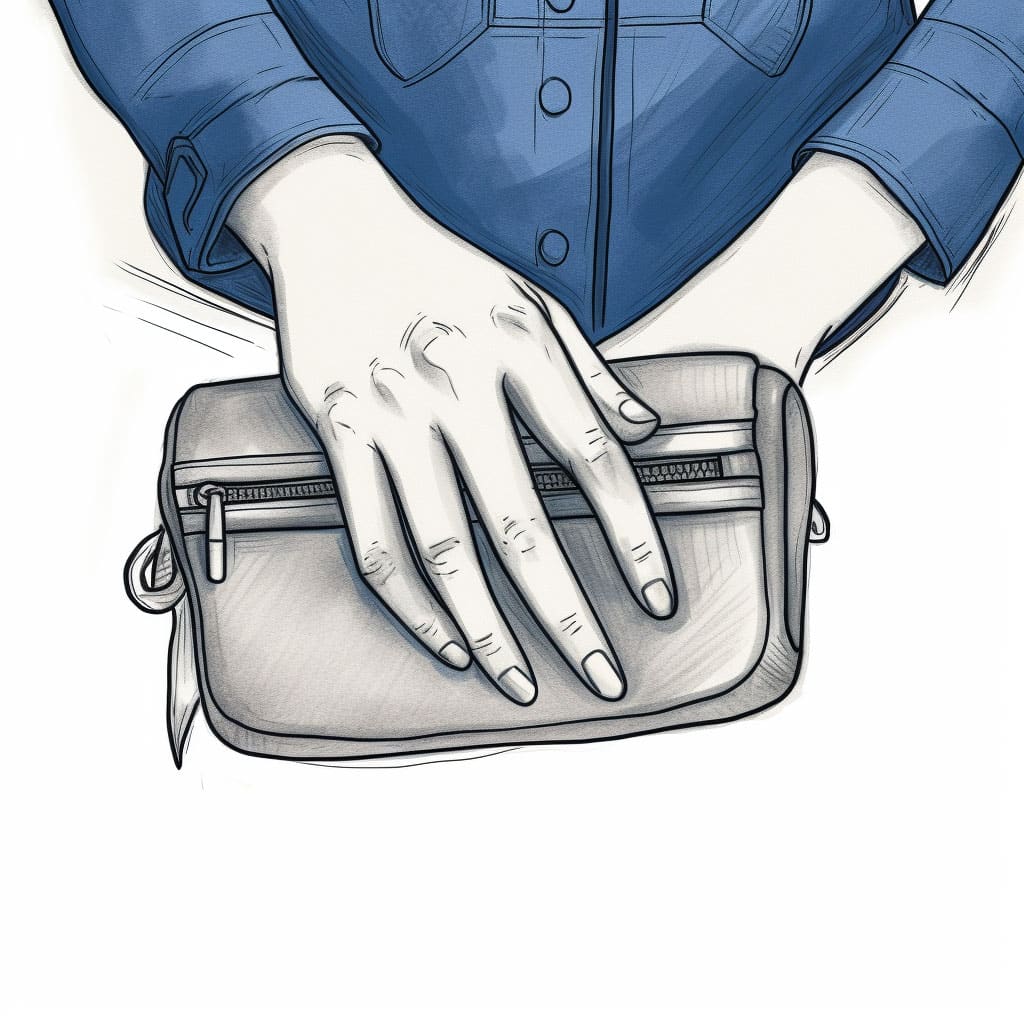 woman's hand clutching a purse