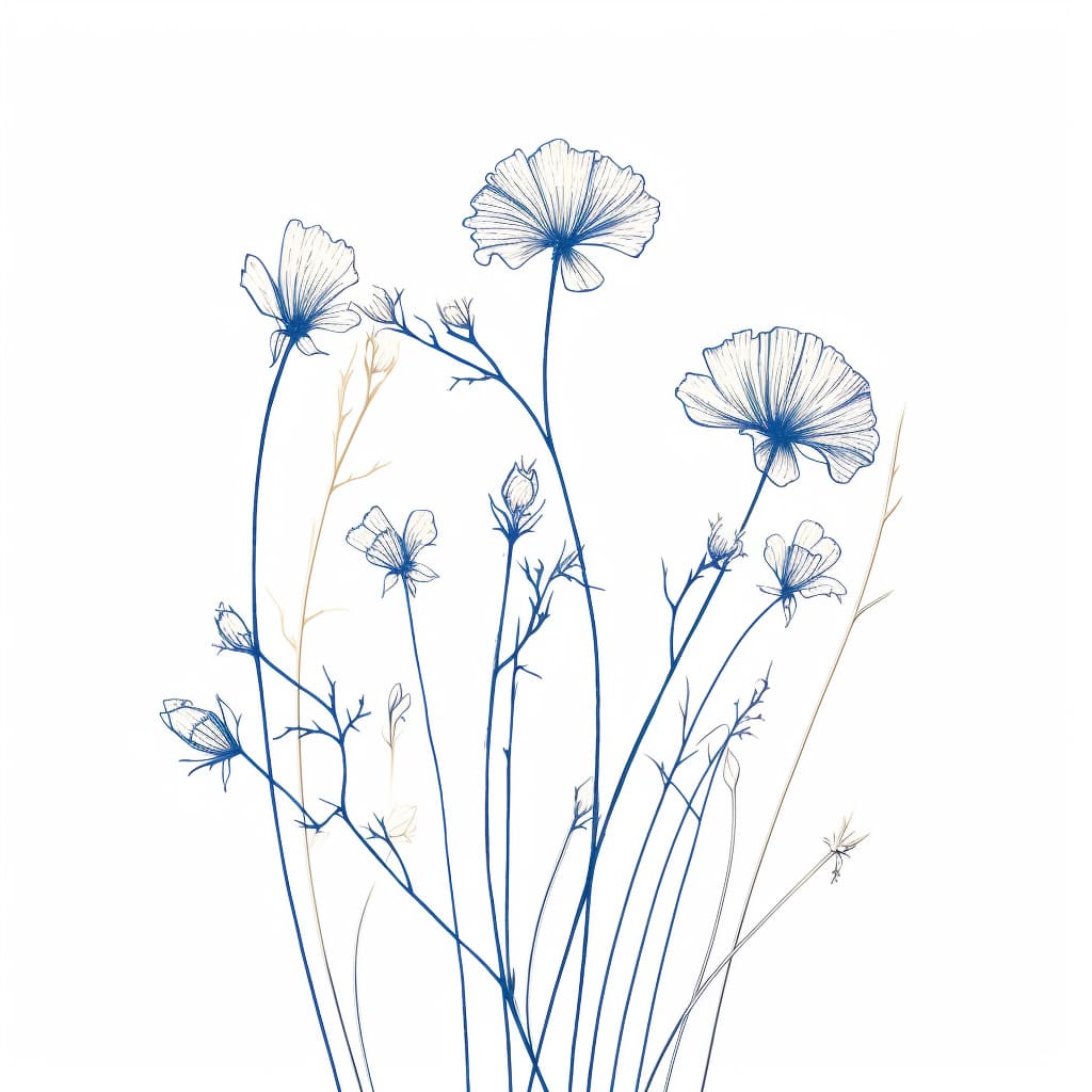 wildflowers - blue line sketch