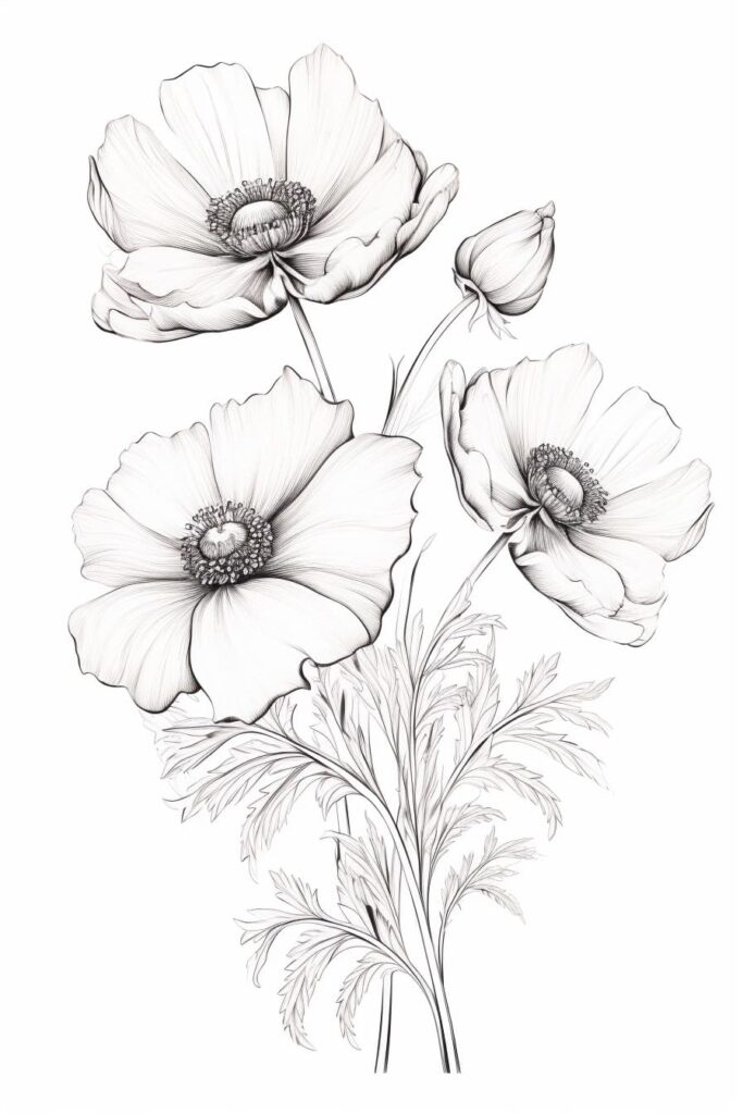 close-up sketch of wildflowers